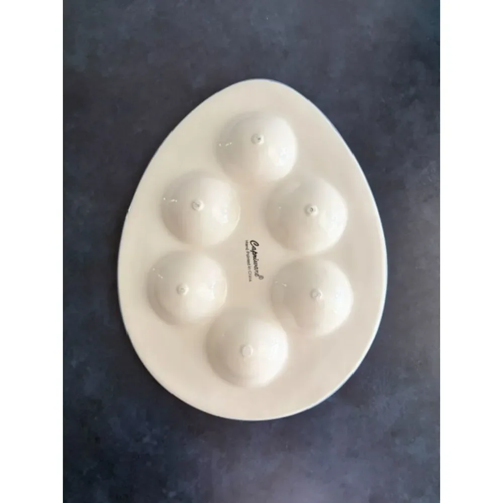Capriware Hand Painted 6 Egg Deviled Egg Platter Floral Ceramic Tray 9.5